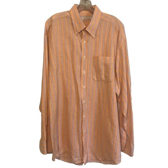 Peter Millar Striped Linen Blend Long Sleeve Button Down Shirt XL - Picture 1 of 7